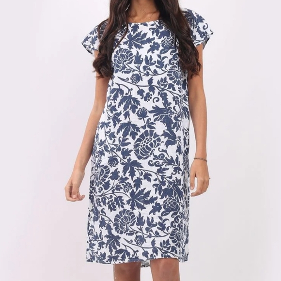 Gigi Moda Italy Sardinia Linen Cap Sleeve Floral Lagenlook Midi Shift Dress O/S - Picture 13 of 13